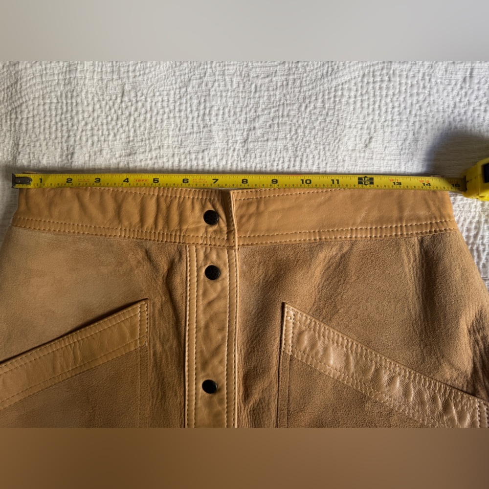 Vintage 70’s suede/leather Reversible A-line Midi Skirt. Snap button front. M - Picture 10 of 13